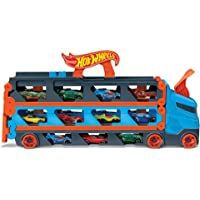 Los mejores  - Hot Wheels Camión de transporte convertible en pista para coches de juguete- almacena 20 vehículos- incluye 3 die-casts…